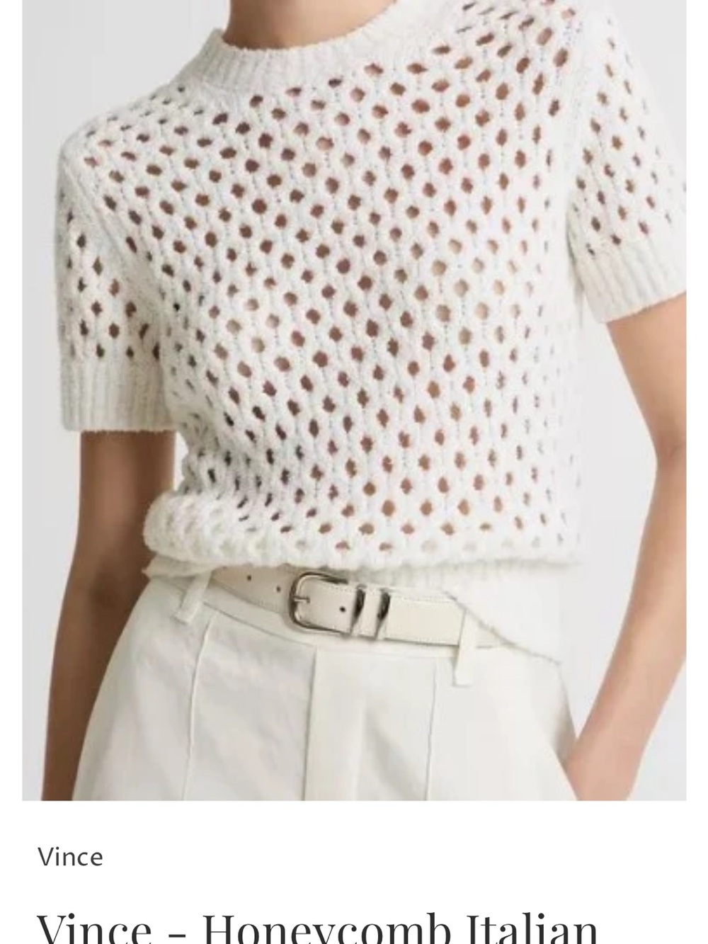 Vince Cream Honeycomb Openwork Short-Sleeve Knit Top